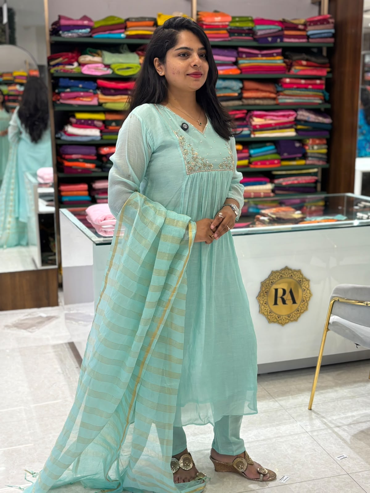 Sky Blue Mul Chanderi  Airline Kurtha 898