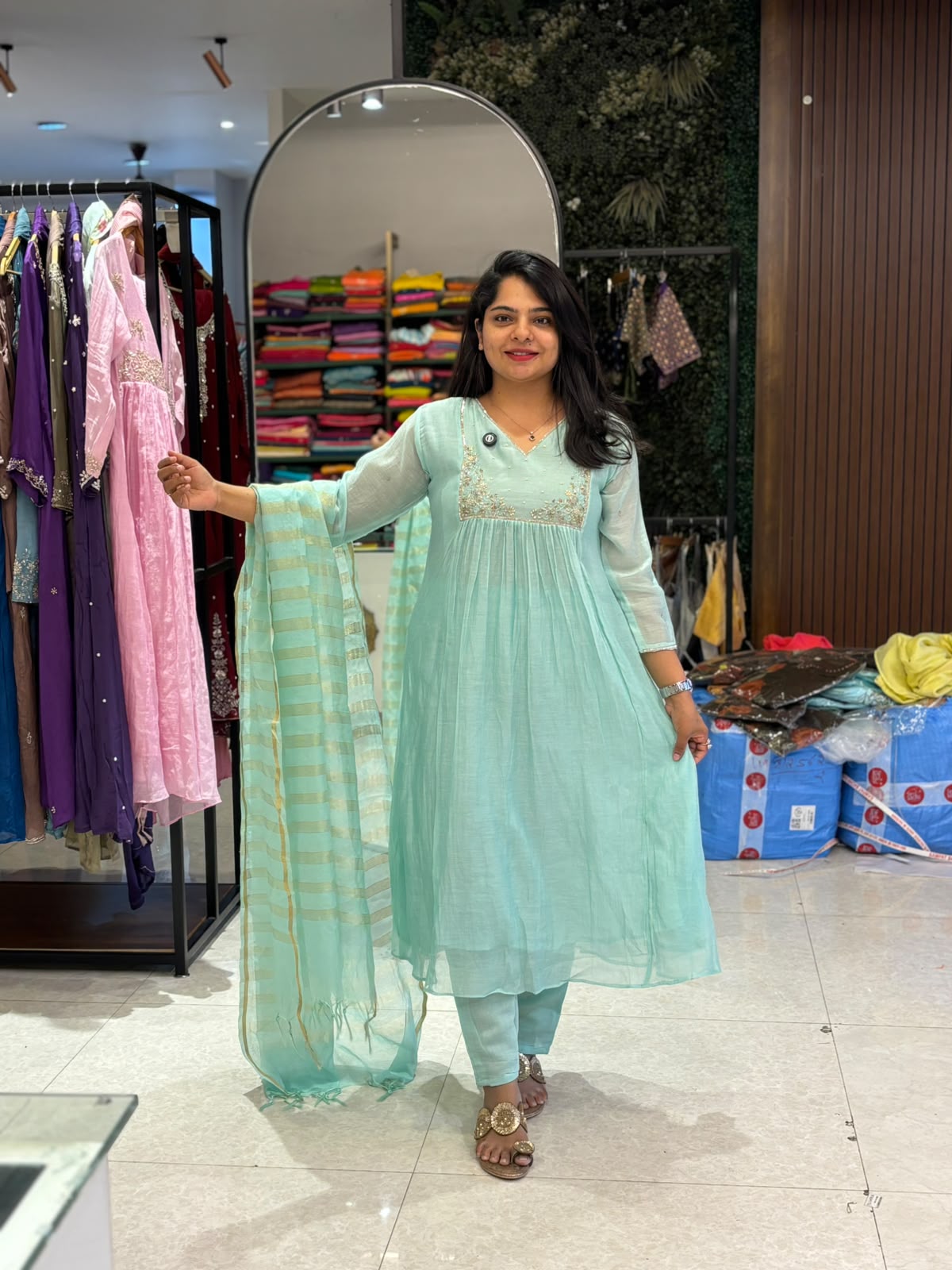 Sky Blue Mul Chanderi  Airline Kurtha 898