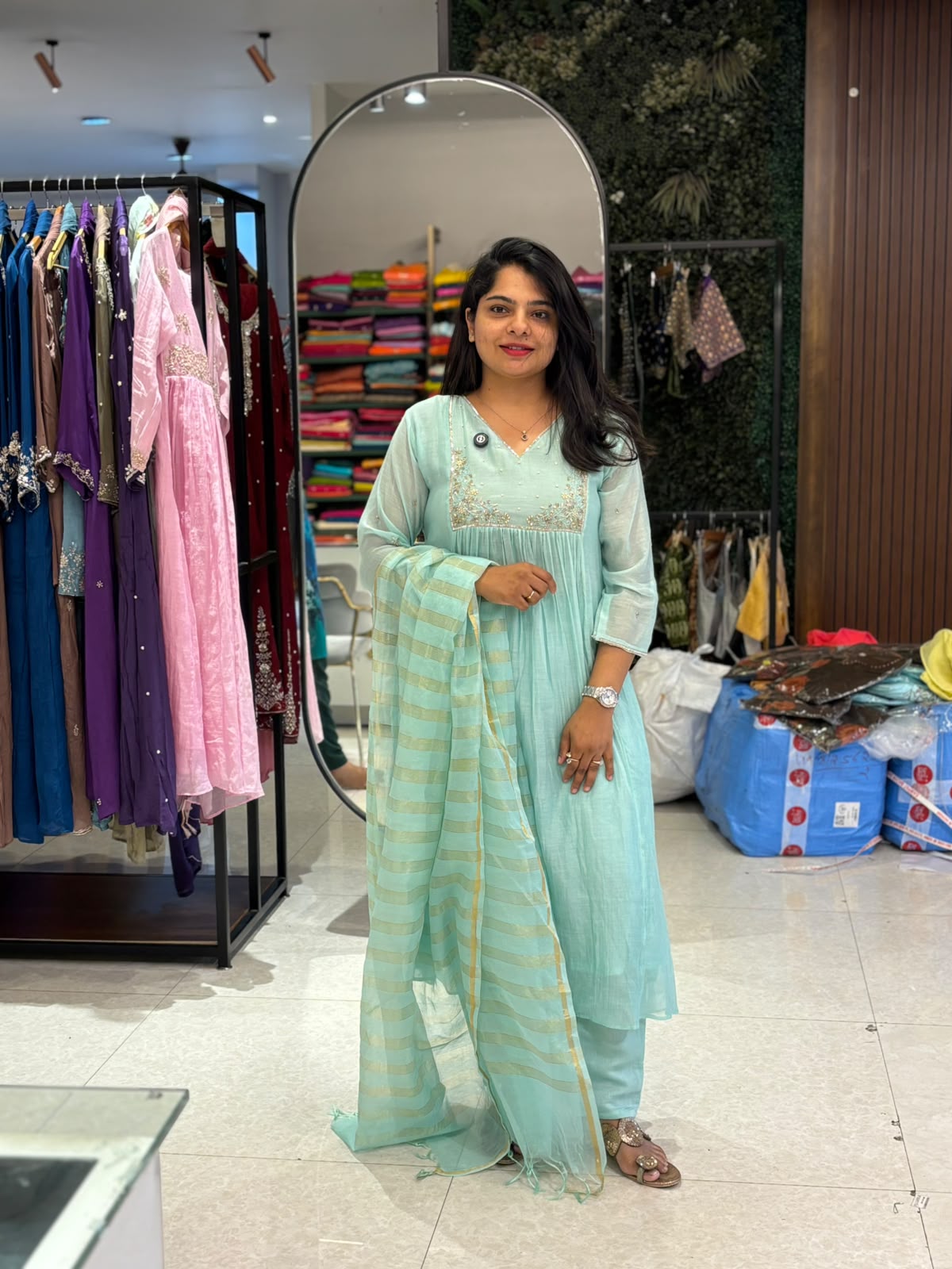 Sky Blue Mul Chanderi  Airline Kurtha 898