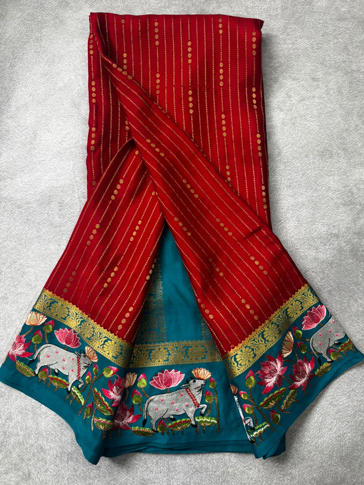 2D embroidery pure mysore crepe silk saree MS107