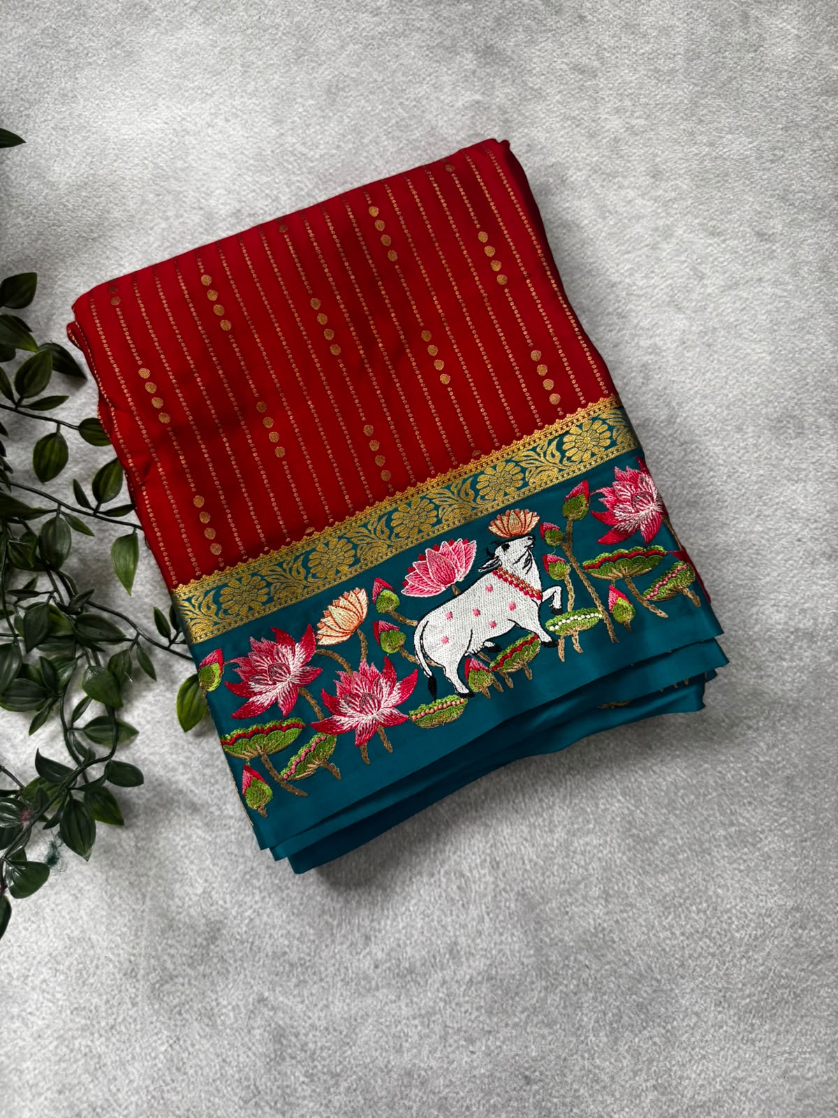 2D embroidery pure mysore crepe silk saree MS107