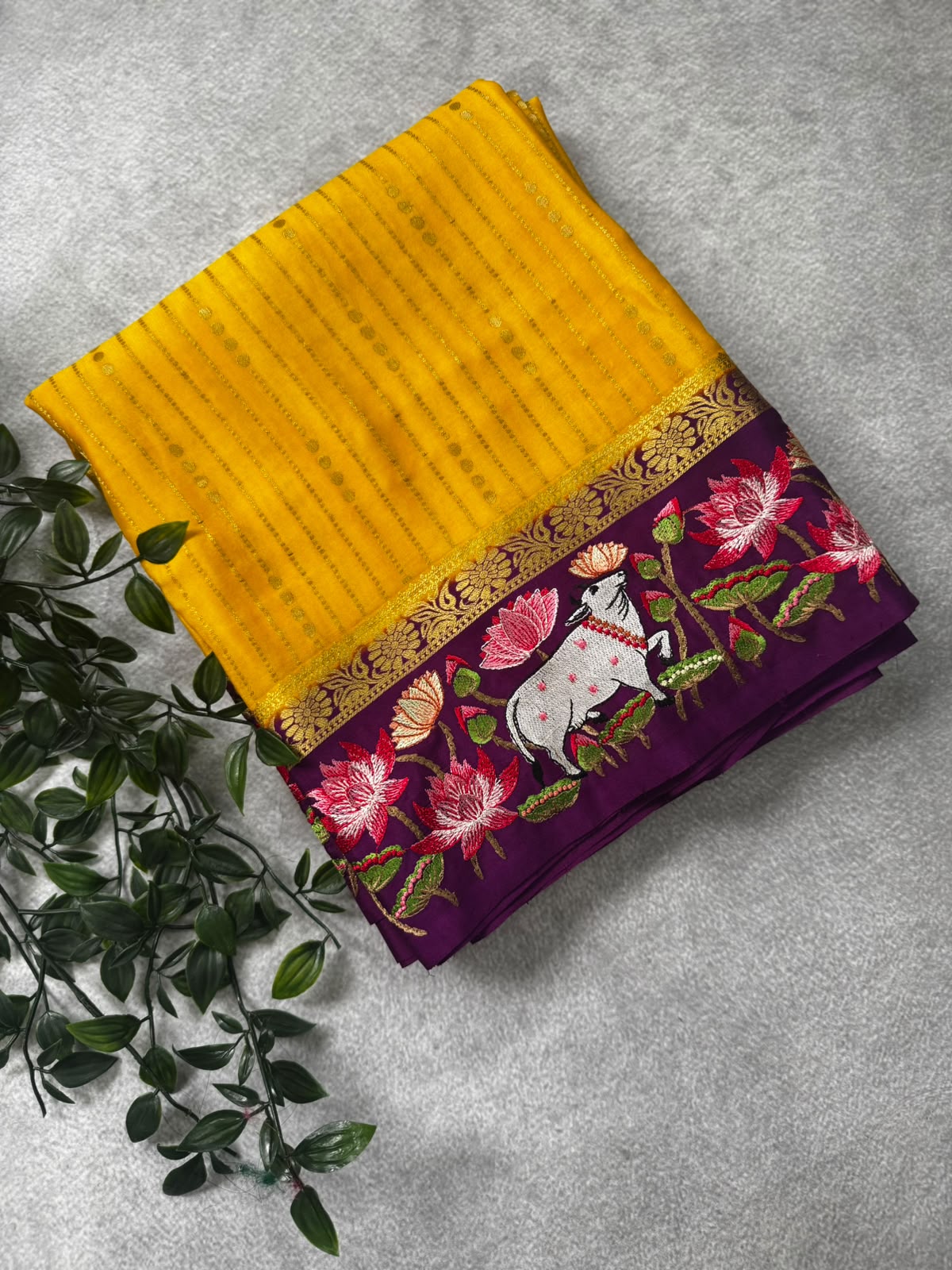 2D embroidery pure mysore crepe silk saree MS107
