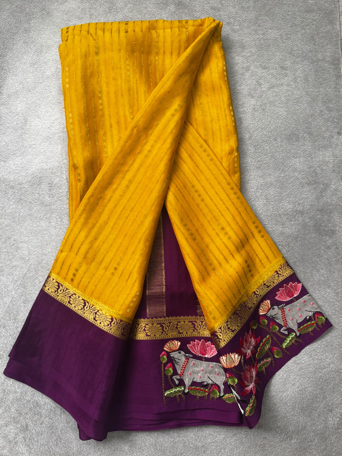 2D embroidery pure mysore crepe silk saree MS107