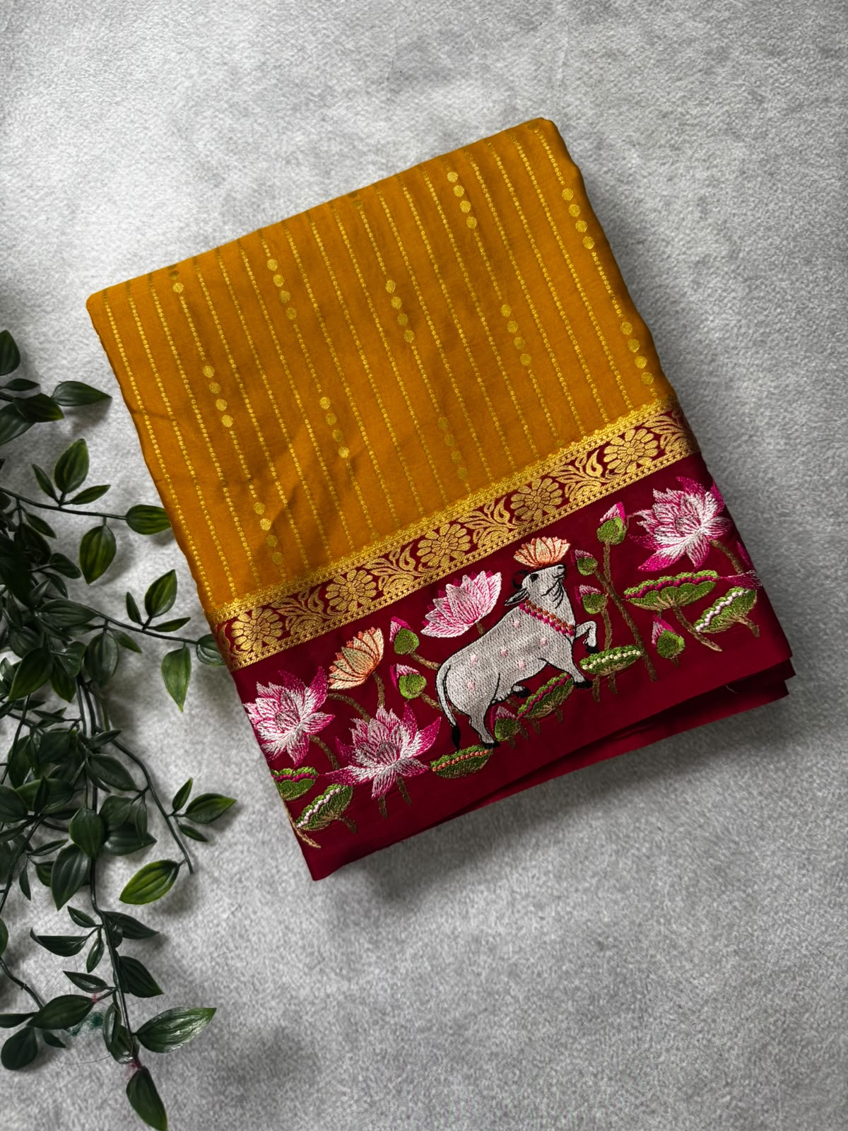 2D embroidery pure mysore crepe silk saree MS107