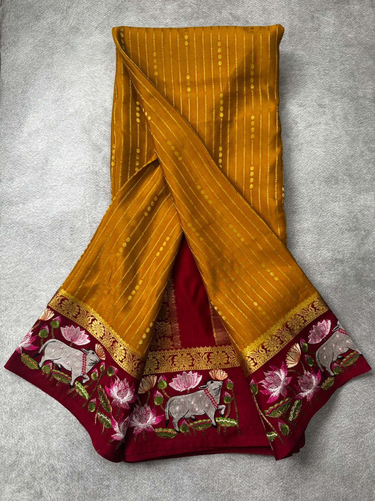 2D embroidery pure mysore crepe silk saree MS107
