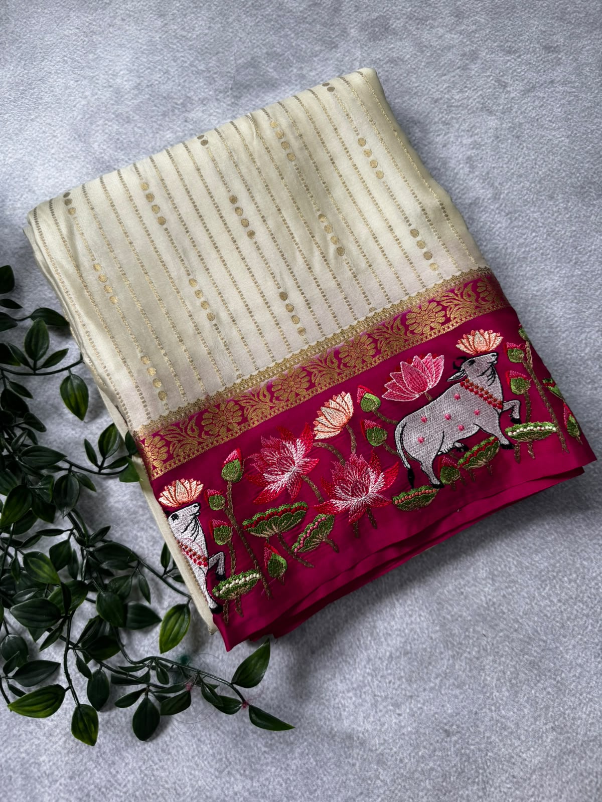 2D embroidery pure mysore crepe silk saree MS107