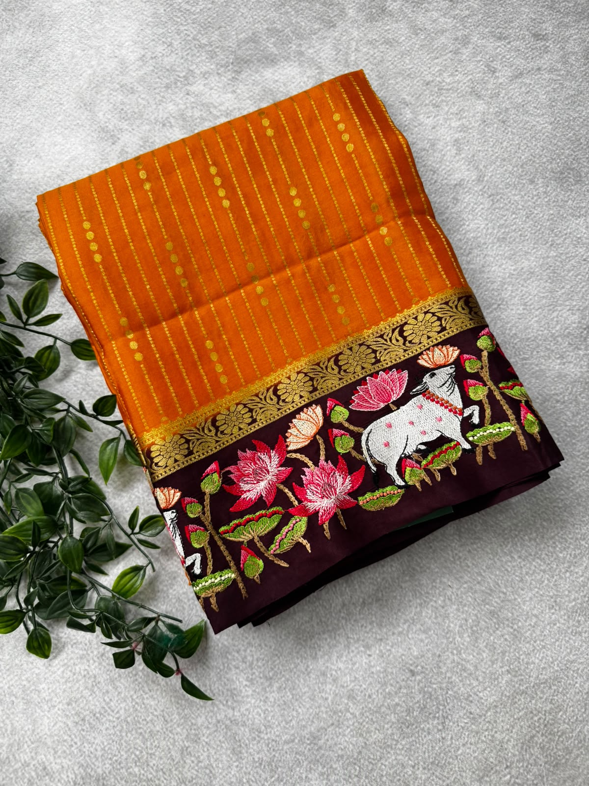 2D embroidery pure mysore crepe silk saree MS107