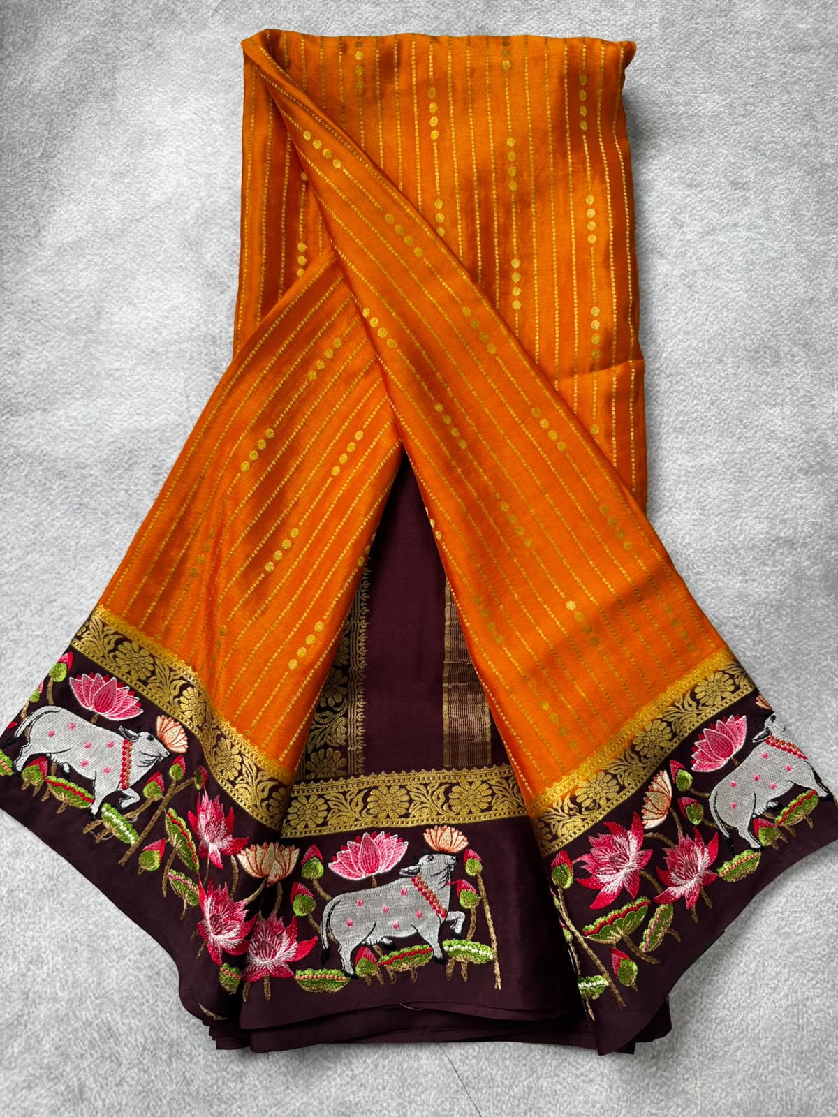2D embroidery pure mysore crepe silk saree MS107