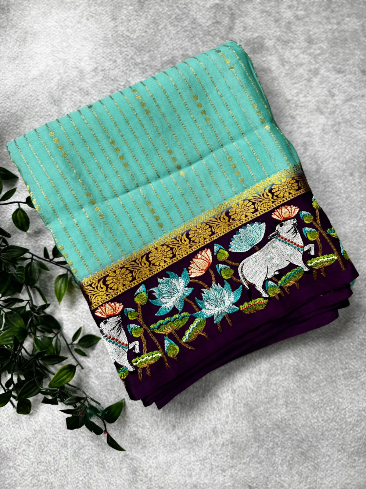 2D embroidery pure mysore crepe silk saree MS107