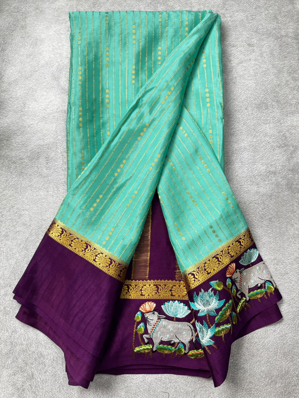 2D embroidery pure mysore crepe silk saree MS107
