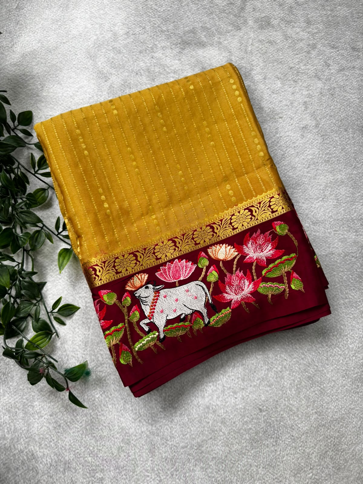 2D embroidery pure mysore crepe silk saree MS107
