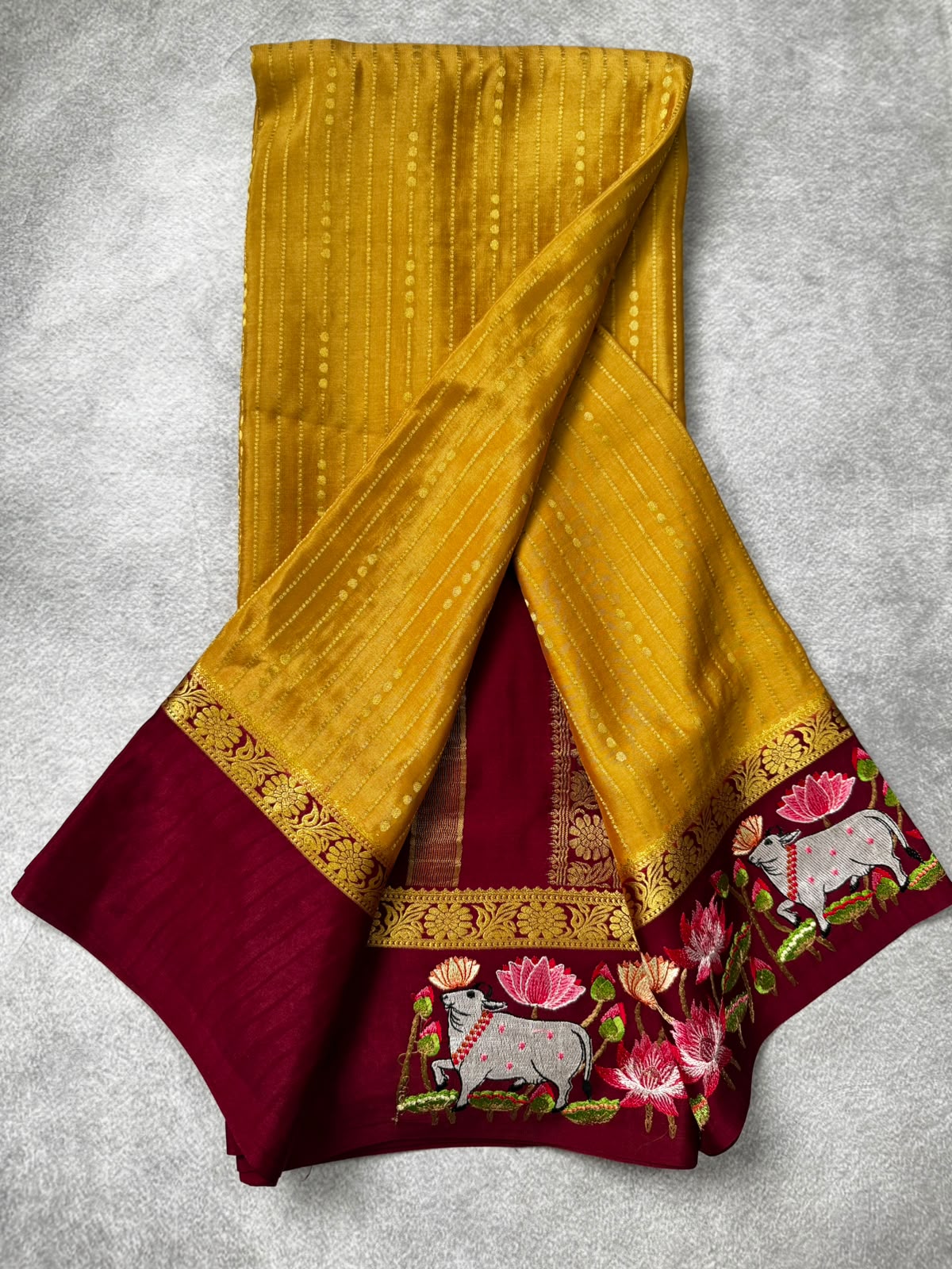 2D embroidery pure mysore crepe silk saree MS107