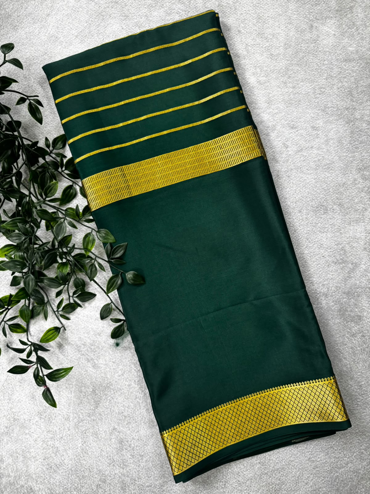 Bottle green pure mysore crepe silk saree MS107