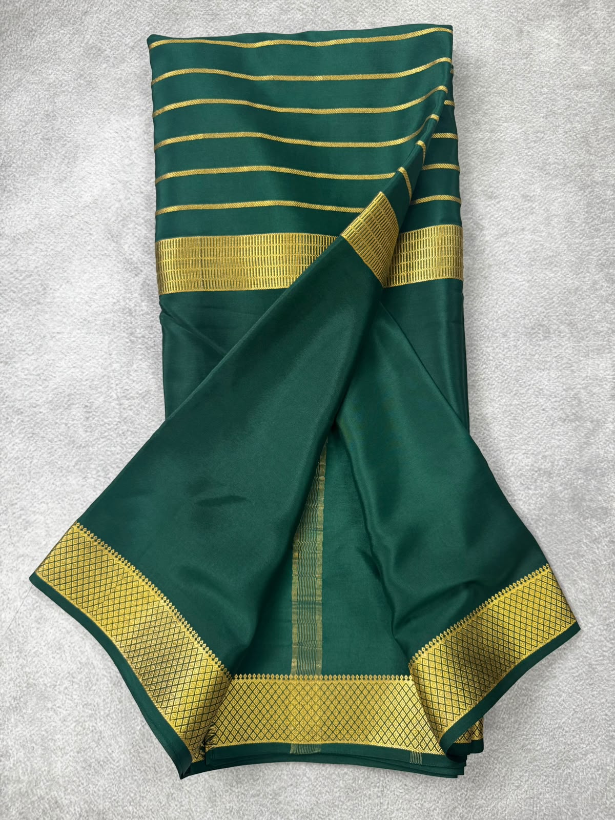 Bottle green pure mysore crepe silk saree MS107
