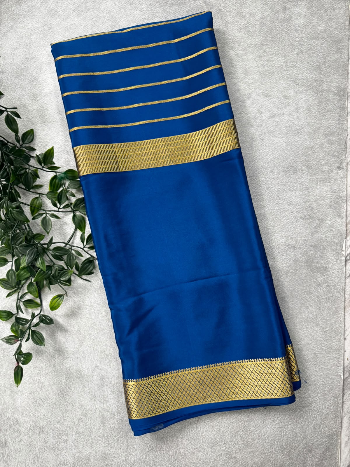 Peacock blue pure mysore crepe silk saree MS107