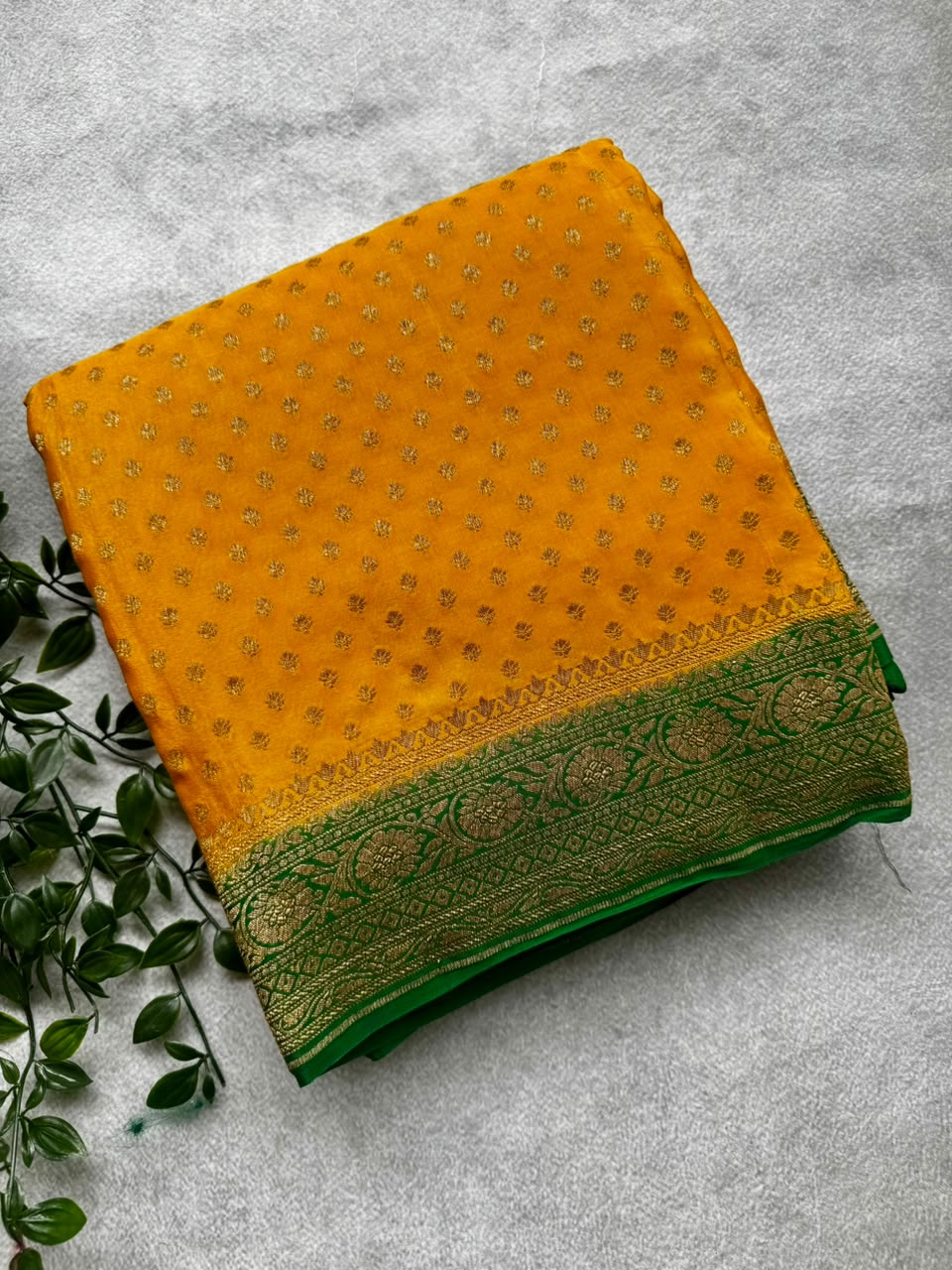 Mustard Small Butta Pure Benarasi Crepe 107 Saree