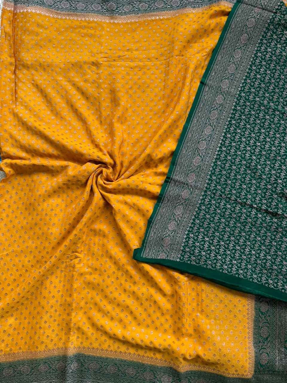Mustard Small Butta Pure Benarasi Crepe 107 Saree