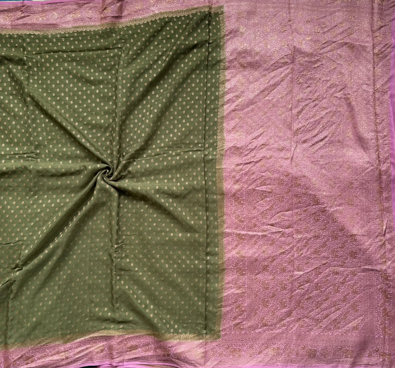 Olive Green Small Butta Pure Benarasi Crepe 107 Saree