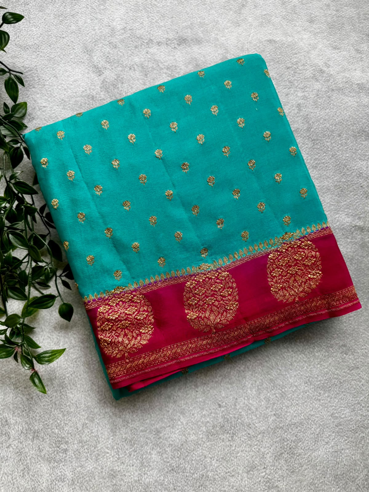 Teal Small Butta Pure Benarasi Crepe 107 Saree