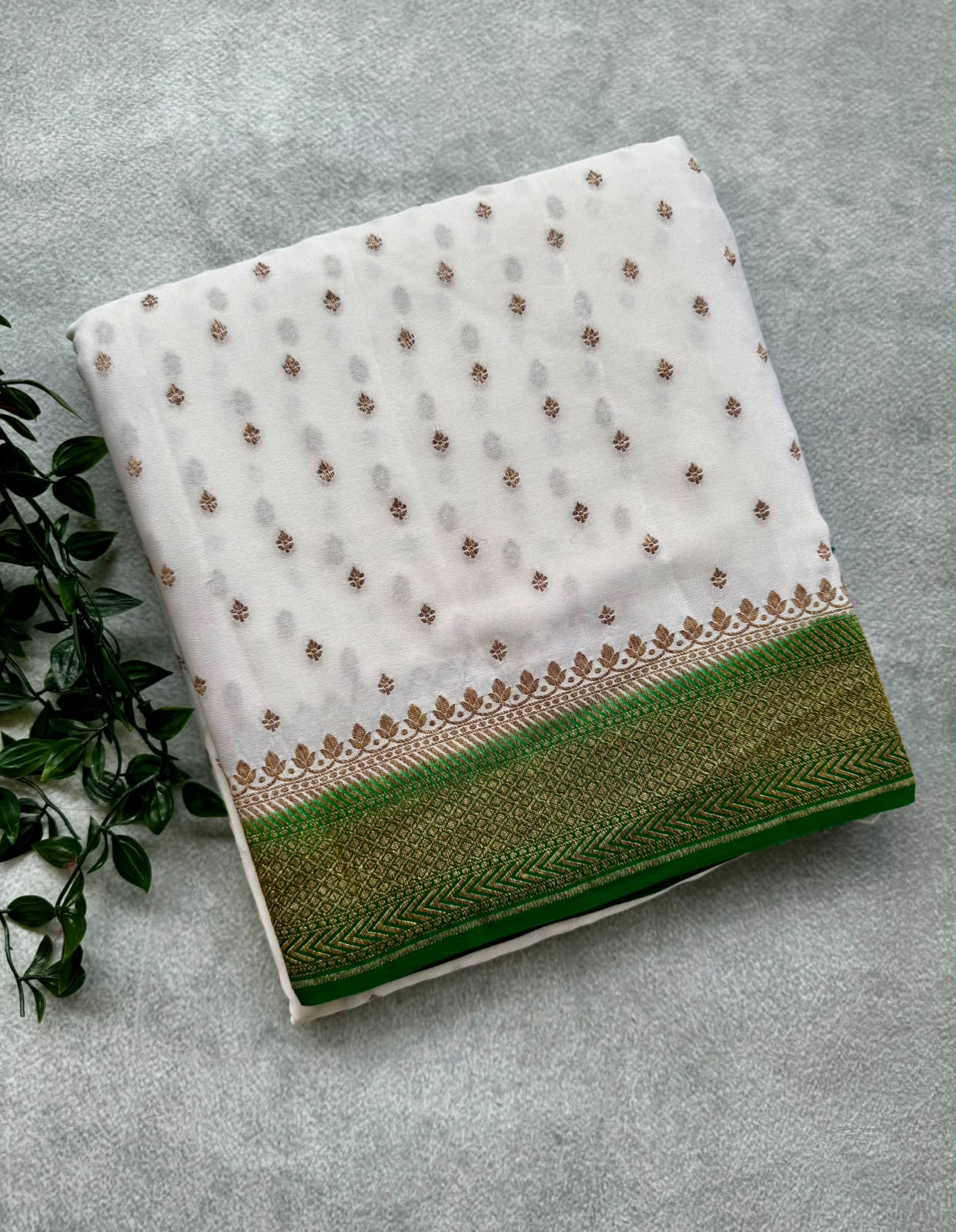 White Small Butta Pure Benarasi Crepe 107 Saree
