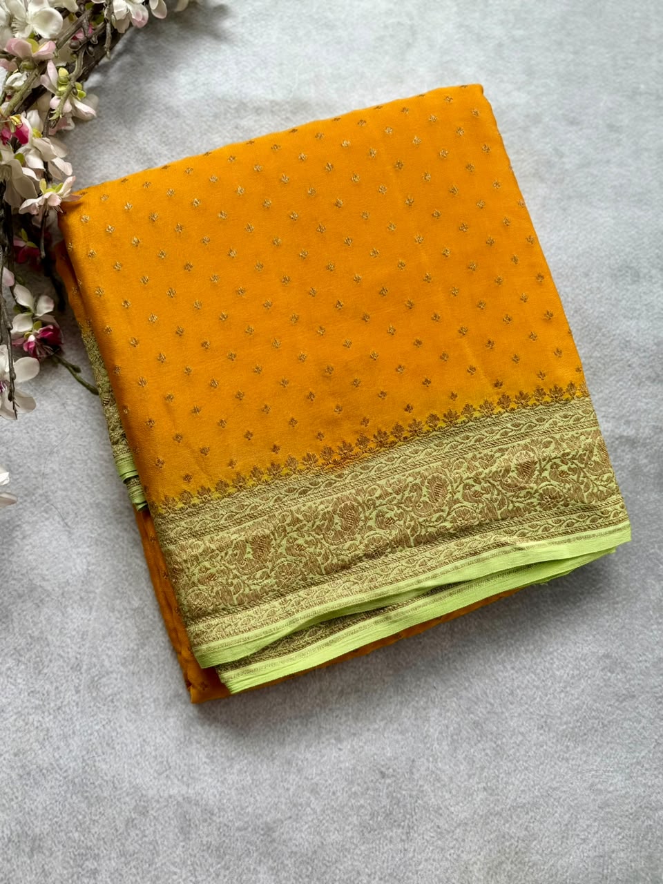 Mustard Small Butta Pure Benarasi Crepe 107 Saree