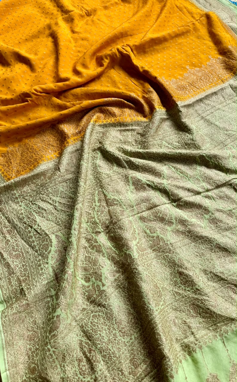 Mustard Small Butta Pure Benarasi Crepe 107 Saree