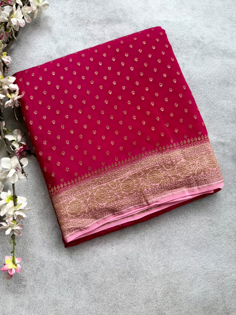 Pink Small Butta Pure Benarasi Crepe 107 Saree