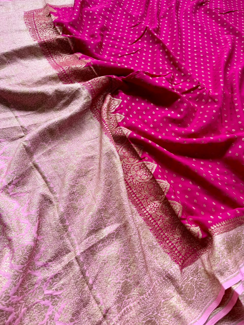 Pink Small Butta Pure Benarasi Crepe 107 Saree