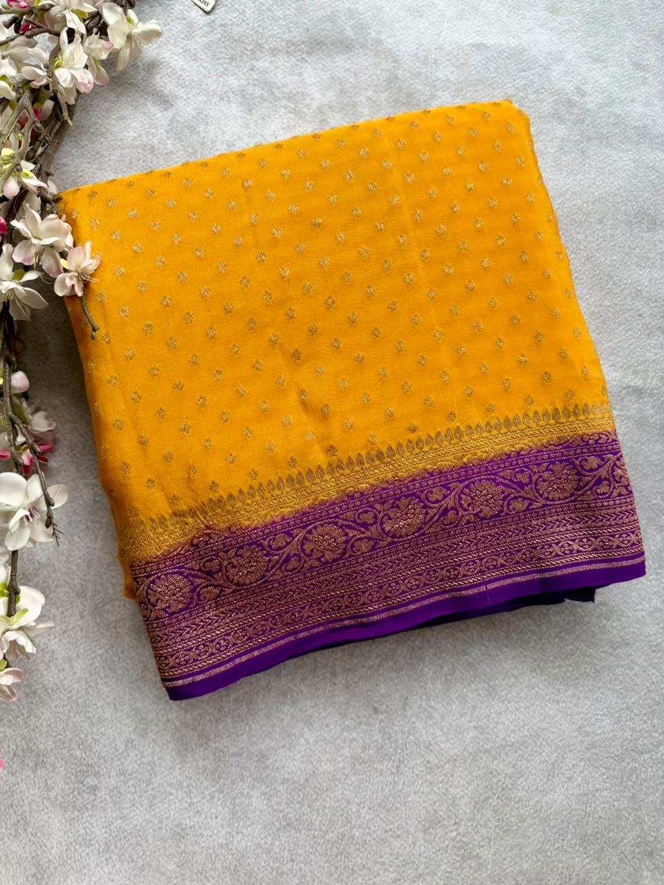 Mustard Small Butta Pure Benarasi Crepe 107 Saree