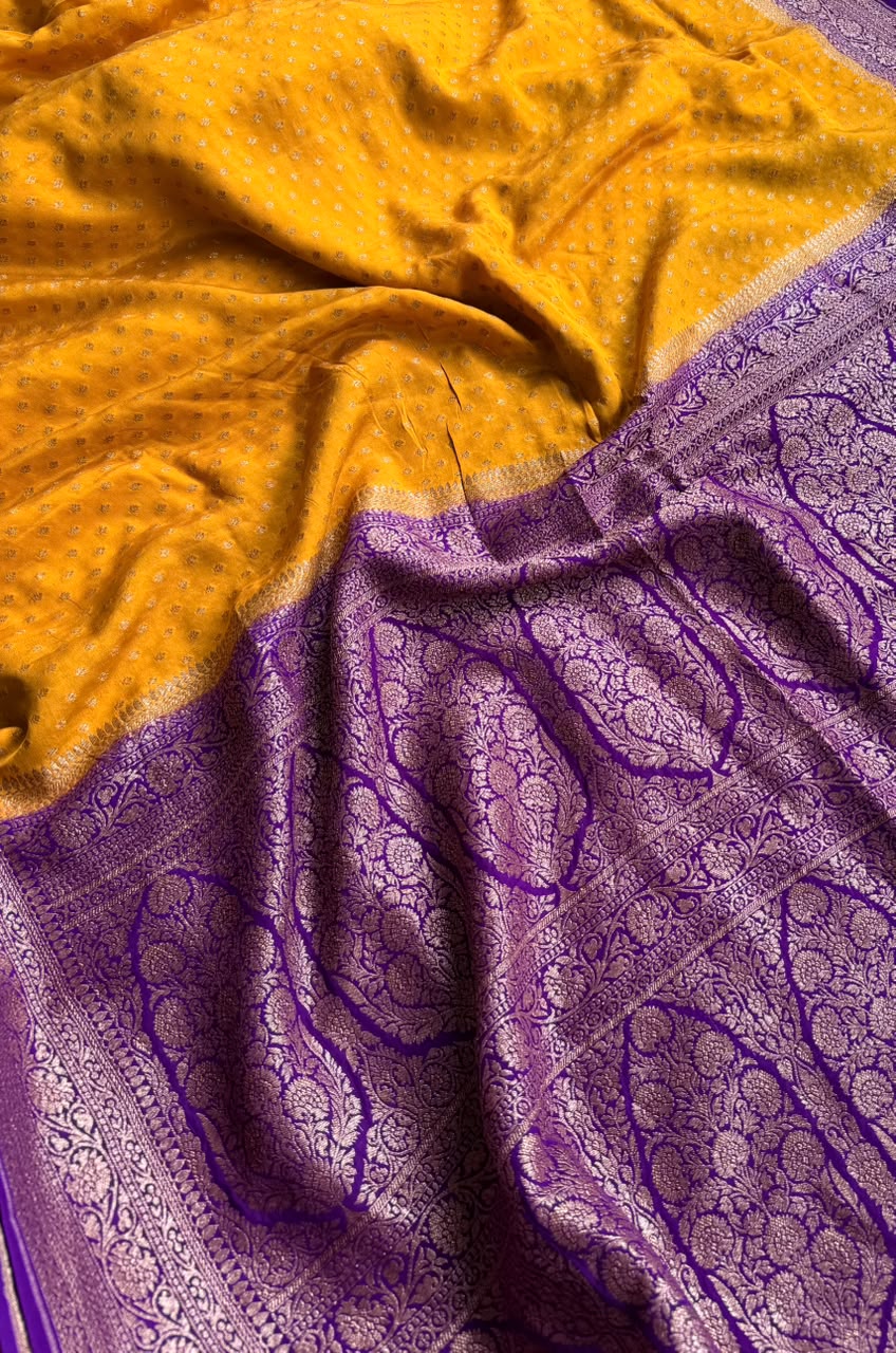 Mustard Small Butta Pure Benarasi Crepe 107 Saree