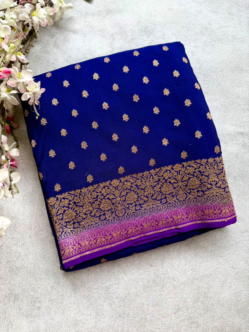 Navy Blue Small Butta Pure Benarasi Crepe 107 Saree