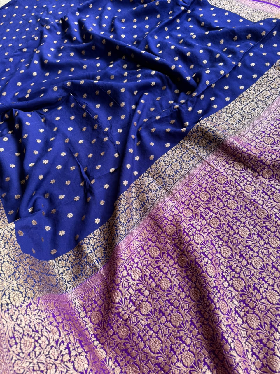 Navy Blue Small Butta Pure Benarasi Crepe 107 Saree