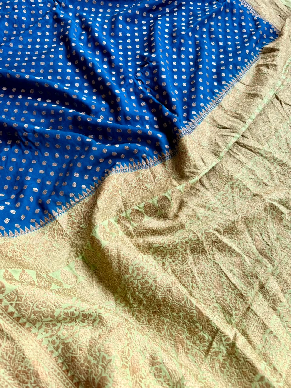 Peacock Blue Small Butta Pure Benarasi Crepe 107 Saree