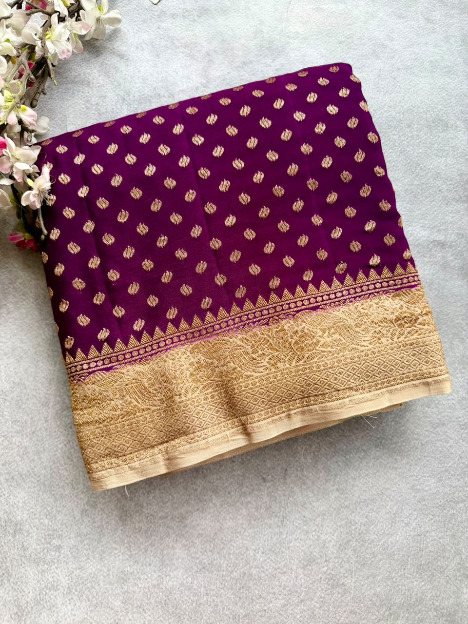 Wine Small Butta Pure Benarasi Crepe 107 Saree