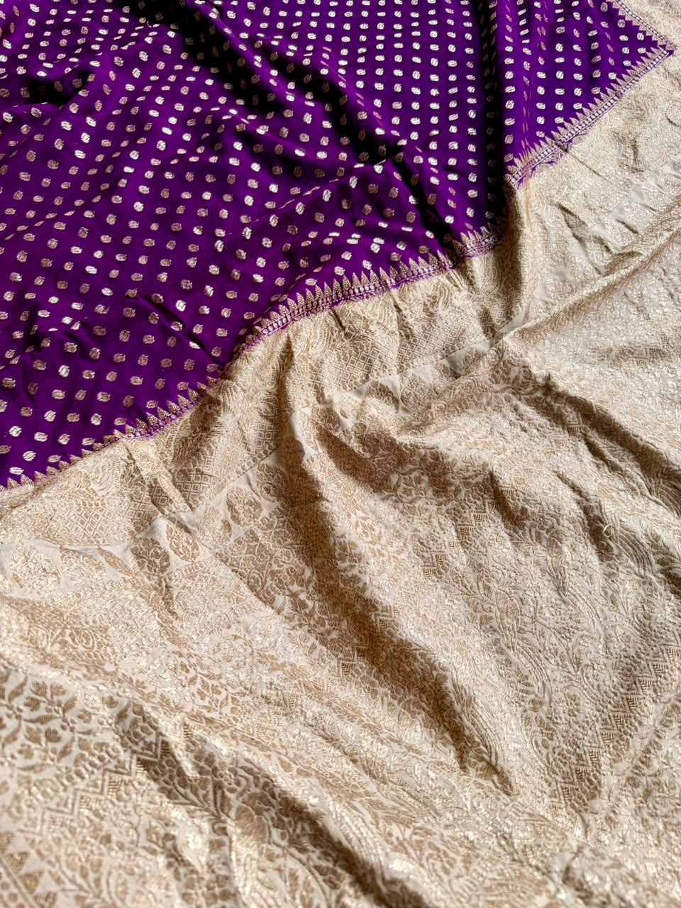 Wine Small Butta Pure Benarasi Crepe 107 Saree