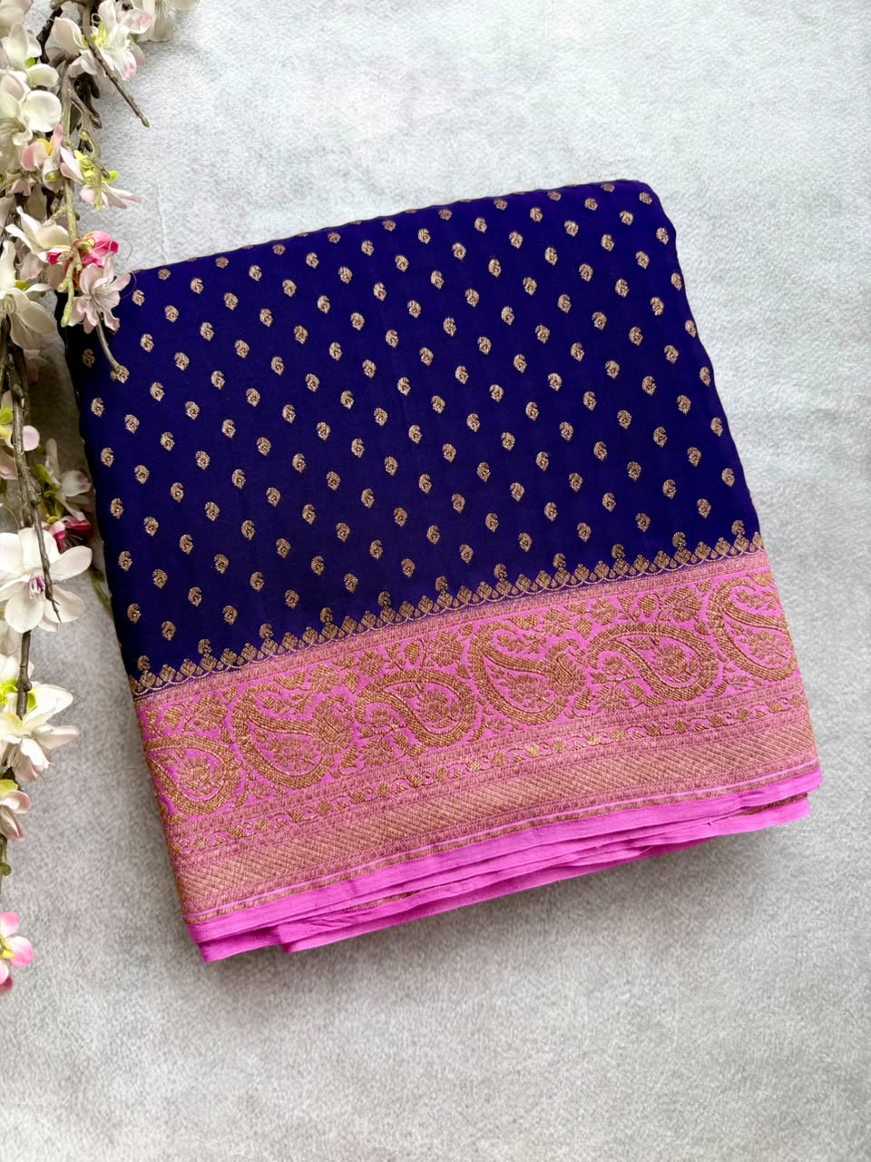 Purple Small Butta Pure Benarasi Crepe 107 Saree