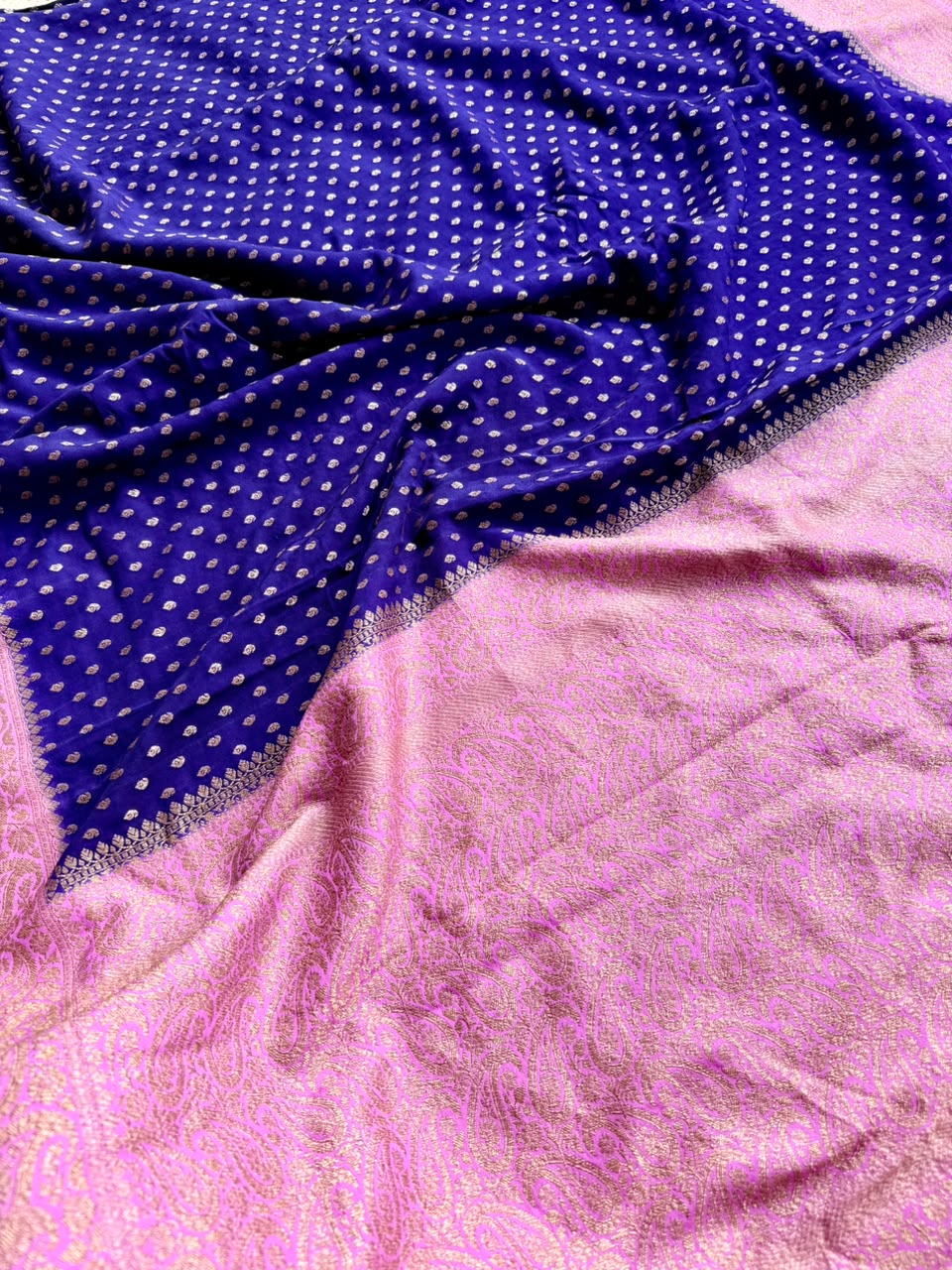 Purple Small Butta Pure Benarasi Crepe 107 Saree