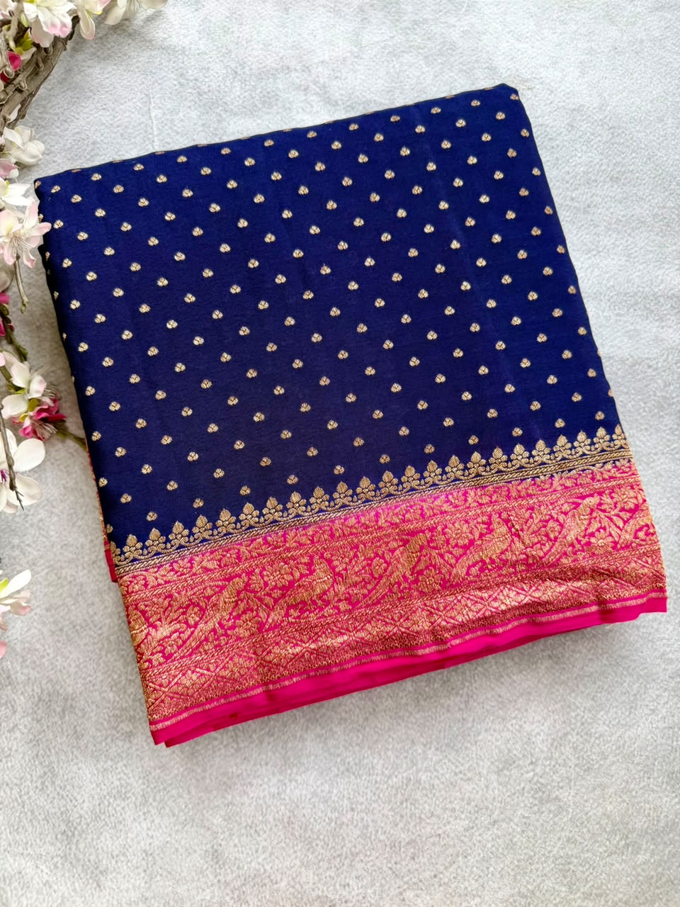 Navy Blue Small Butta Pure Benarasi Crepe 107 Saree
