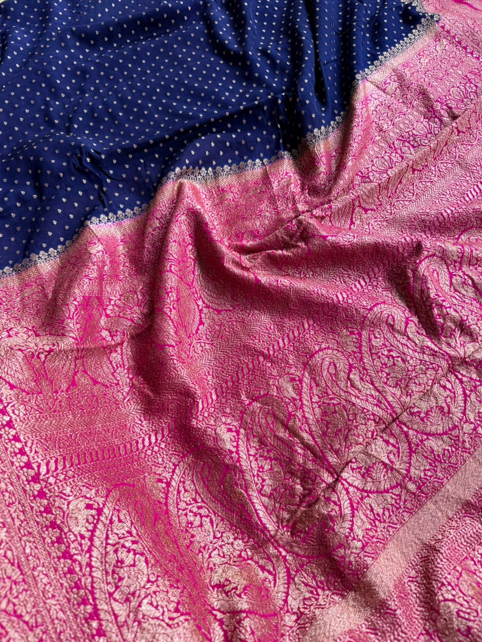 Navy Blue Small Butta Pure Benarasi Crepe 107 Saree