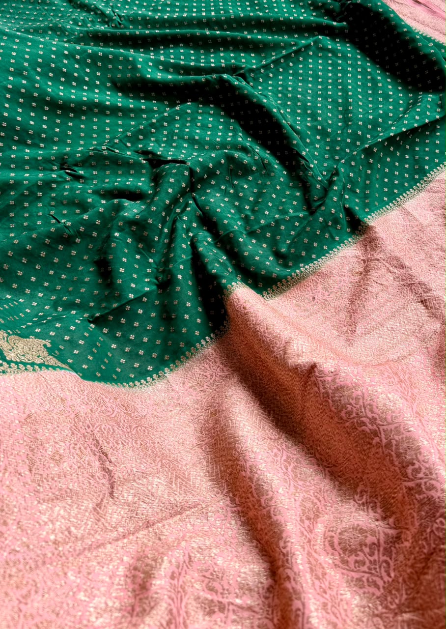 Green Small Butta Pure Benarasi Crepe 107 Saree