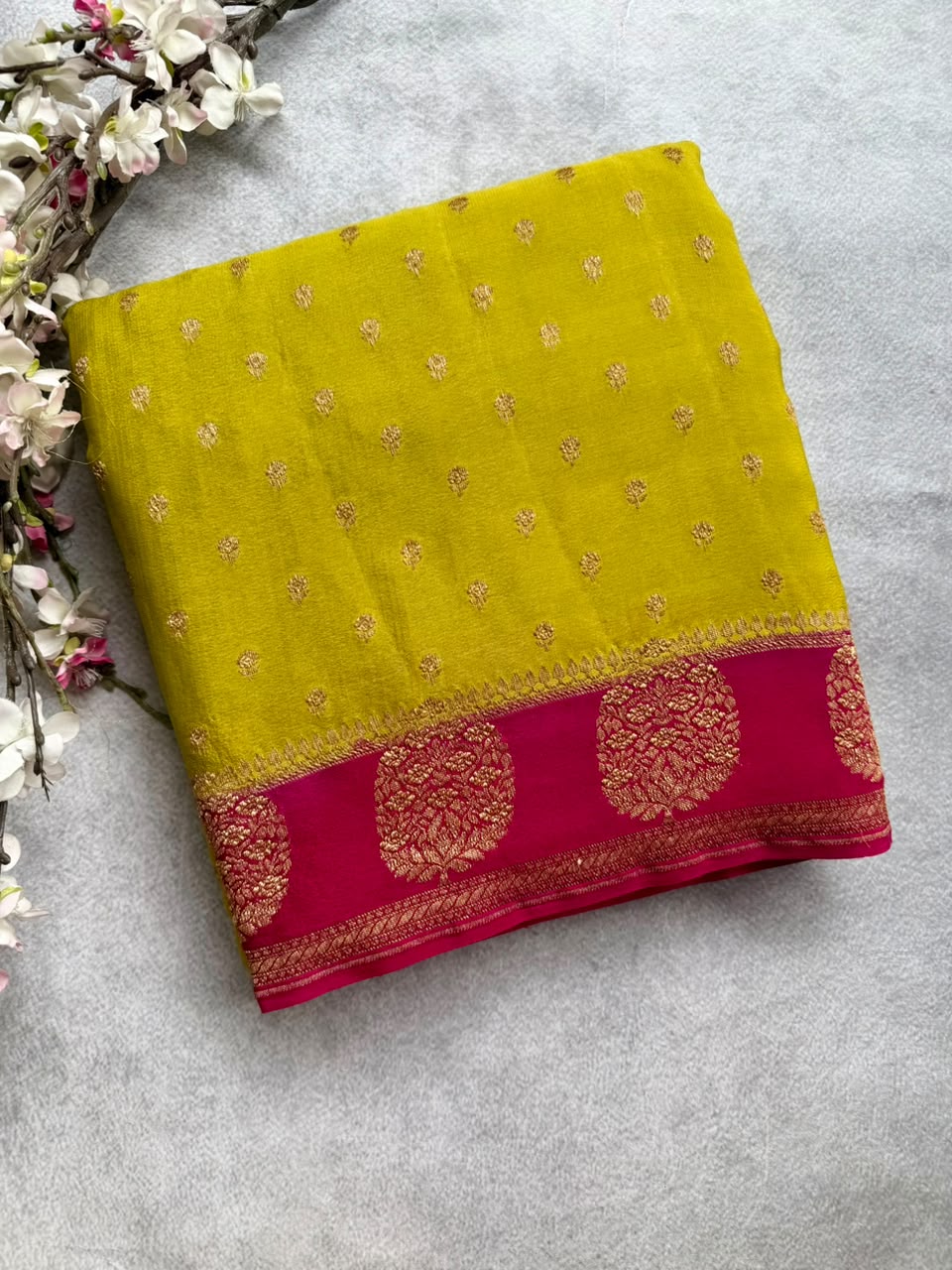 Mehandi Green Small Butta Pure Benarasi Crepe 107 Saree