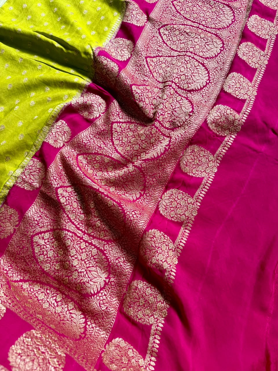 Mehandi Green Small Butta Pure Benarasi Crepe 107 Saree
