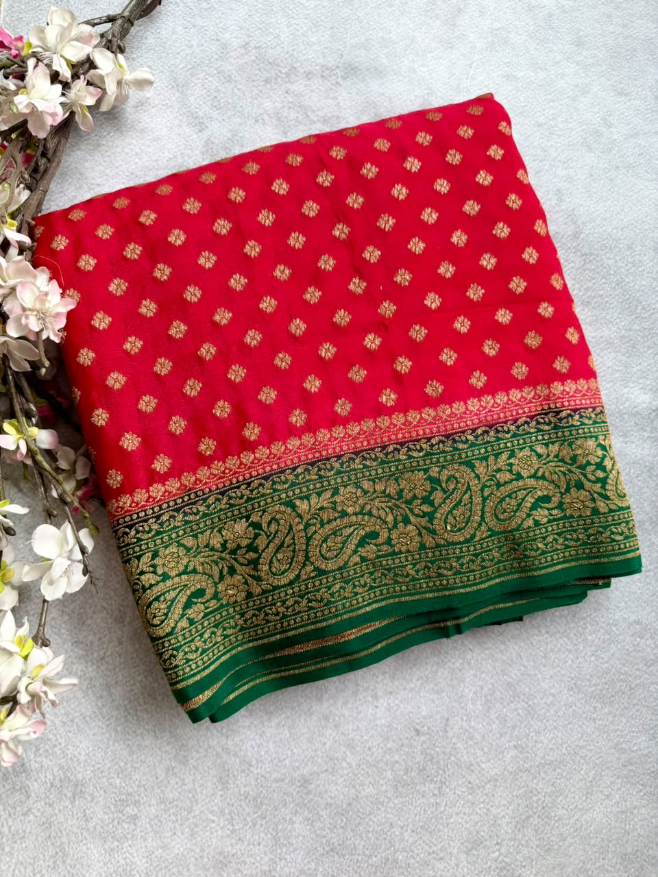Red Small Butta Pure Benarasi Crepe 107 Saree