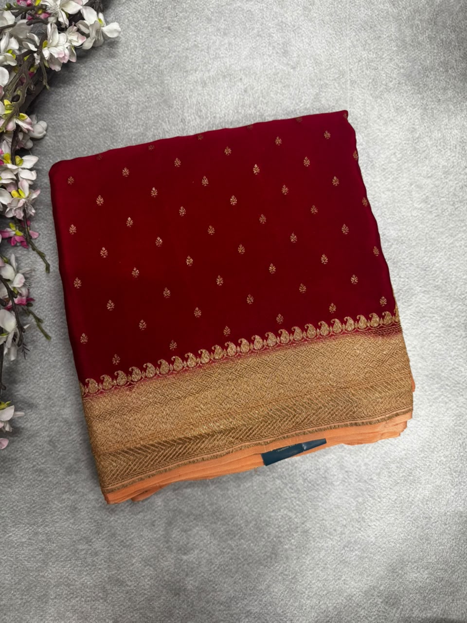 Red Small Butta Pure Benarasi Crepe 107 Saree