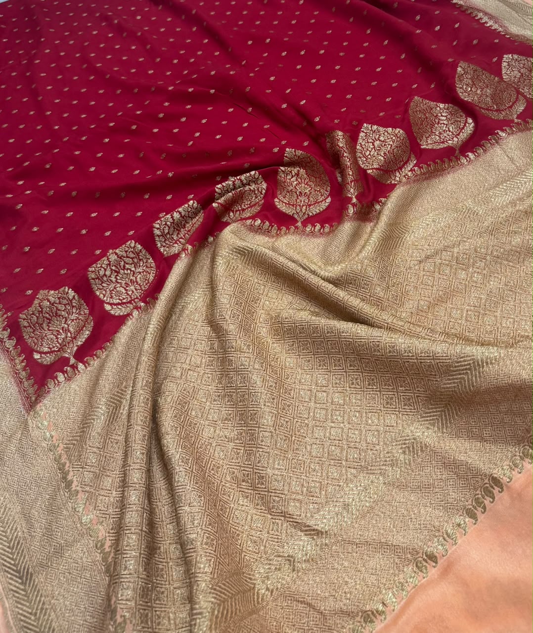 Red Small Butta Pure Benarasi Crepe 107 Saree