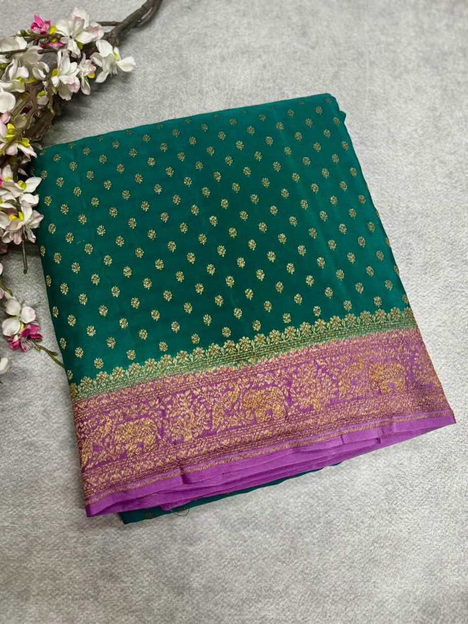 Rama Green Small Butta Pure Benarasi Crepe 107 Saree