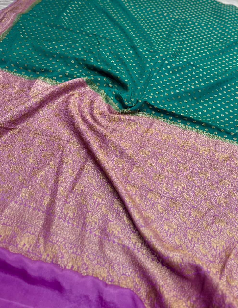 Rama Green Small Butta Pure Benarasi Crepe 107 Saree
