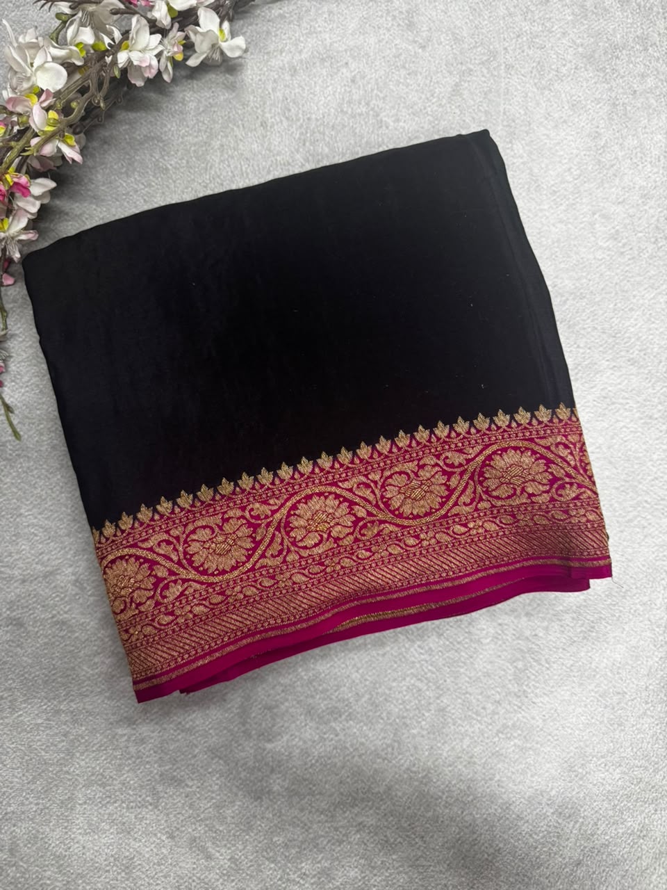 Black Small Butta Pure Benarasi Crepe 107 Saree