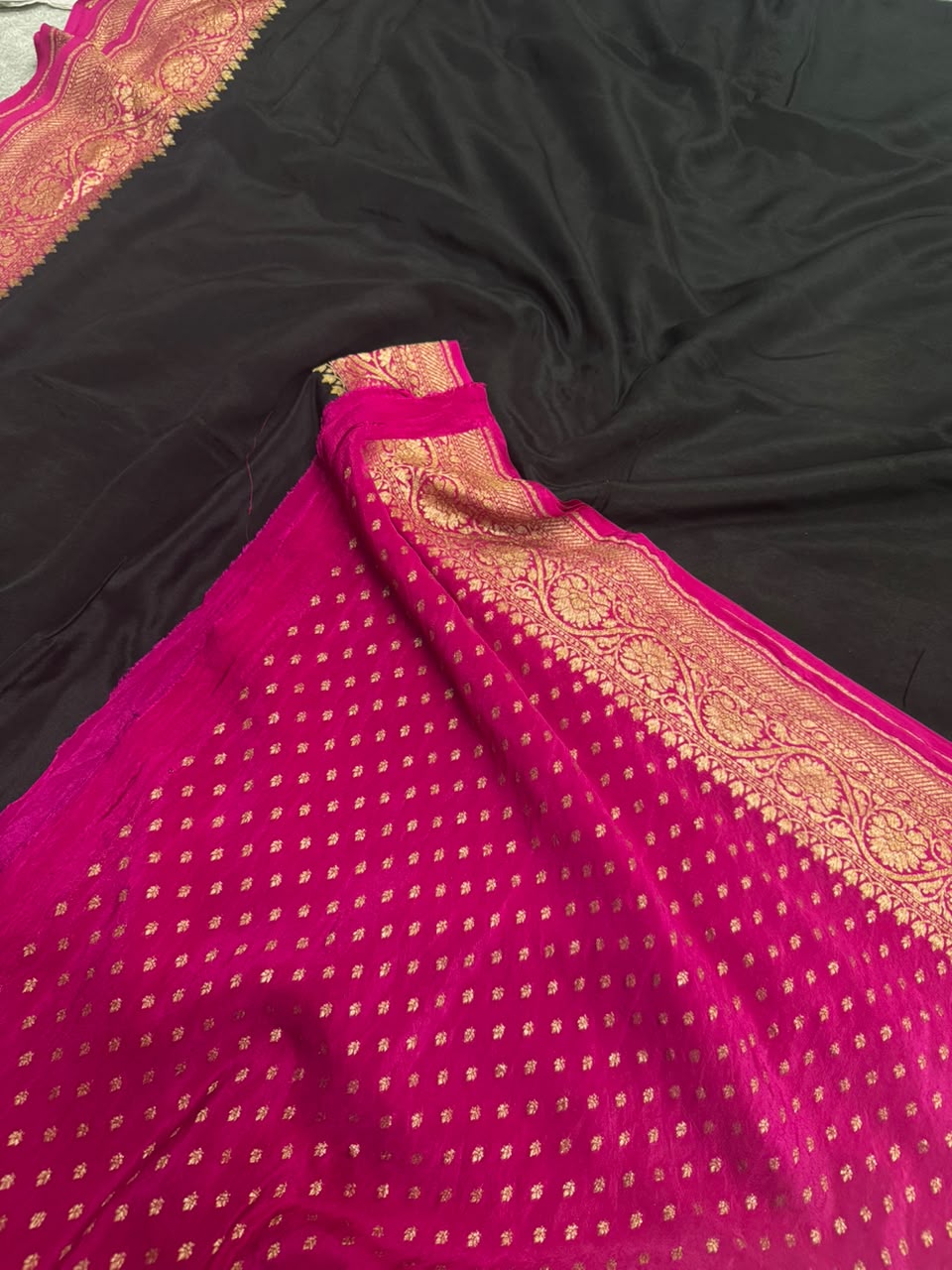 Black Small Butta Pure Benarasi Crepe 107 Saree