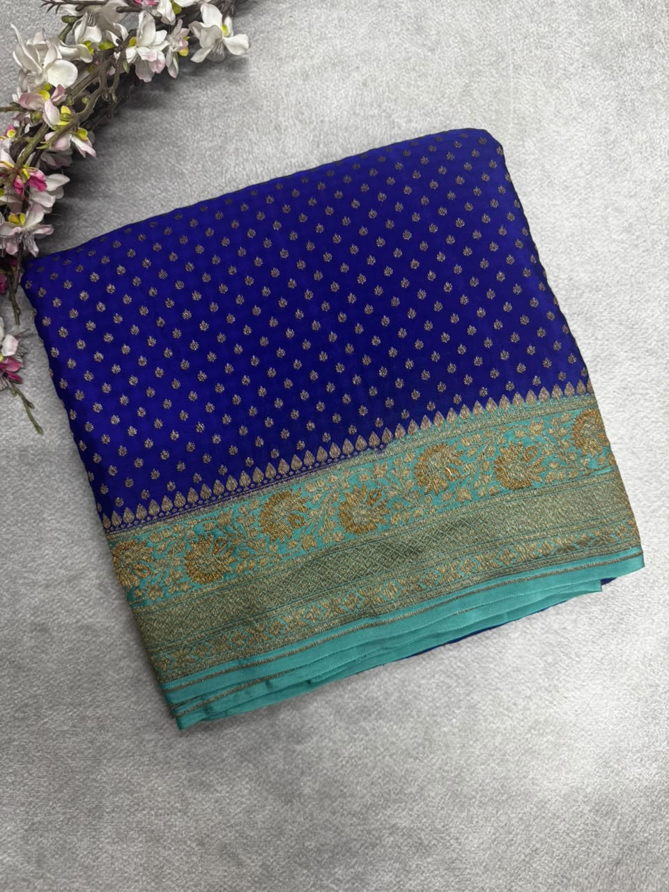 Royal Blue Small Butta Pure Benarasi Crepe 107 Saree